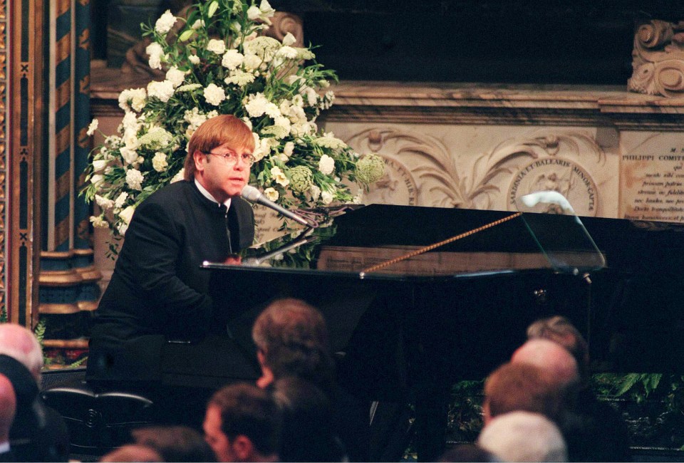 Sir Elton John performing at Princess Diana's funeral