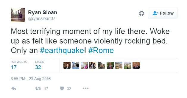  Taking to Twitter Ryan posted: "Most terrifying moment of my life there. Woke up as felt like someone violently rocking bed"