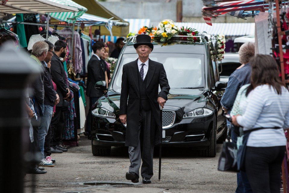  Les Coker leads the procession for his grandson Paul's funeral in emotional upcoming scenes on EastEnders