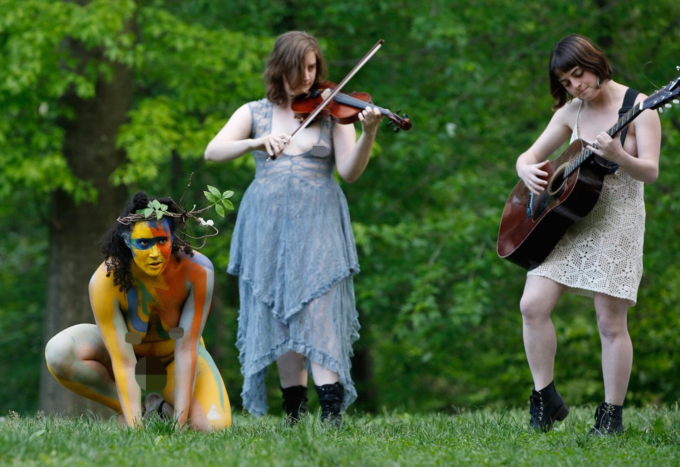  The actresses perform during a previous showing of the naked play