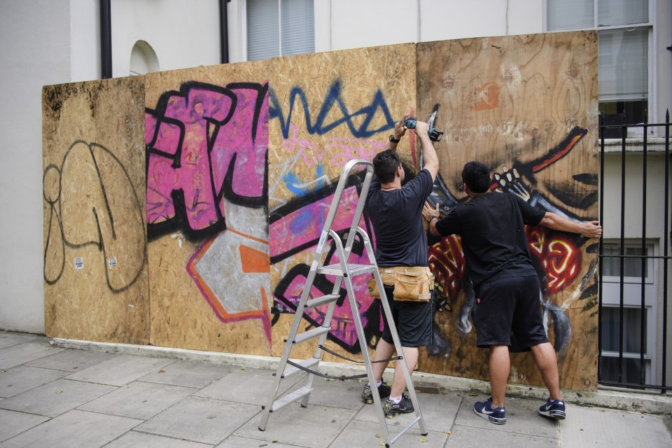  A house being boarded up in Notting Hill ahead of the annual Carnival