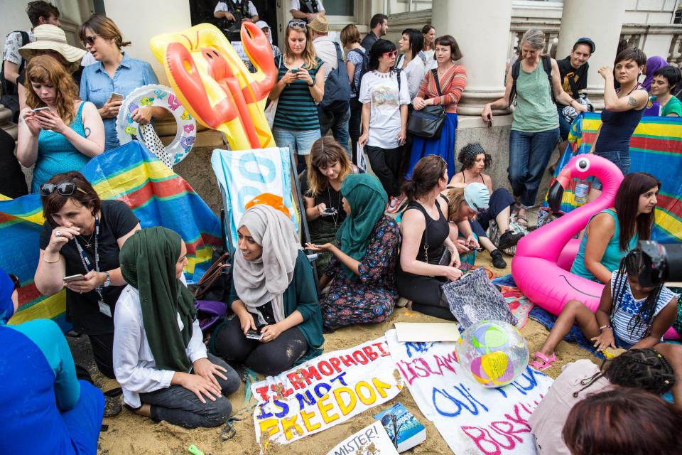  A protest against the Burkini ban was staged outside the French embassy in London last week