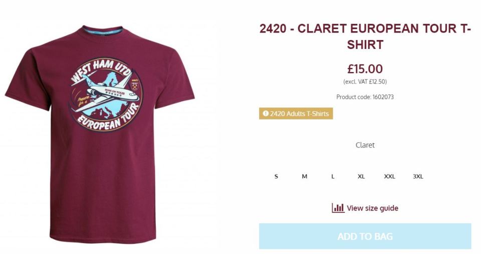  West Ham have reduced the price of their 'European tour' T-Shirts - but staff might have their work cut out shifting them