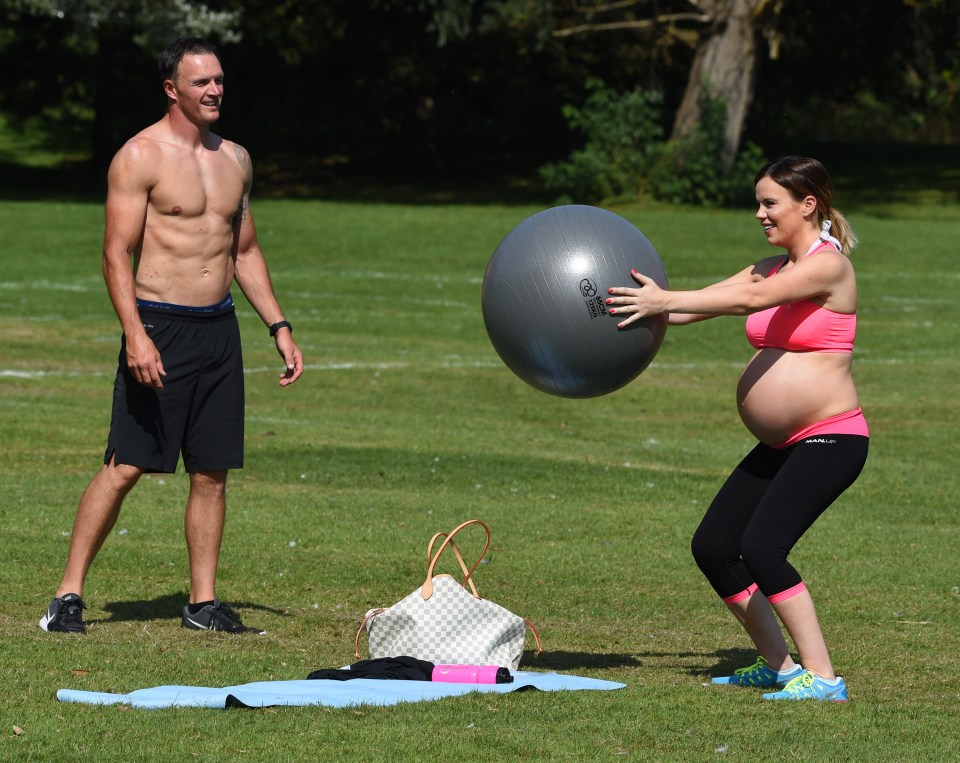  She was spotted exercising with her fiance Kelvin Batey at a park in Derby