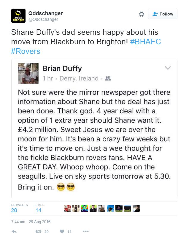  Brian Duffy's post in all it's glory