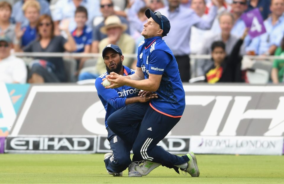  Root handed England a scare when he collided with Adil Rashid but still held catch