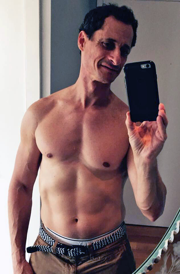  Another of the pictures saw Weiner pose for a topless selfie in front of a mirror