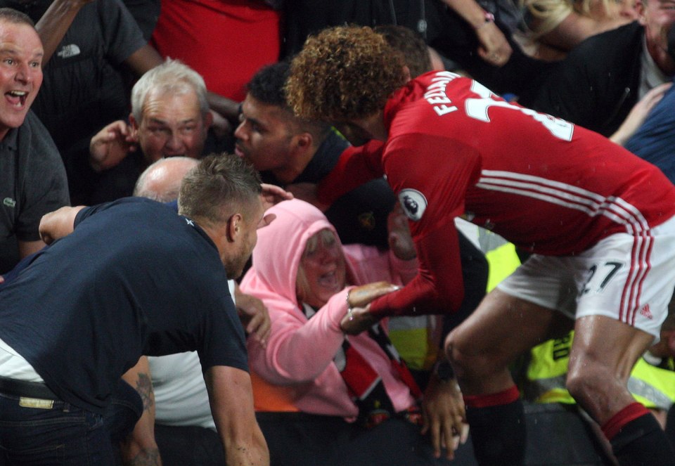  A gran who was rescued from being crushed after Man United star Fellaini came to her rescue has praised her 'hero'