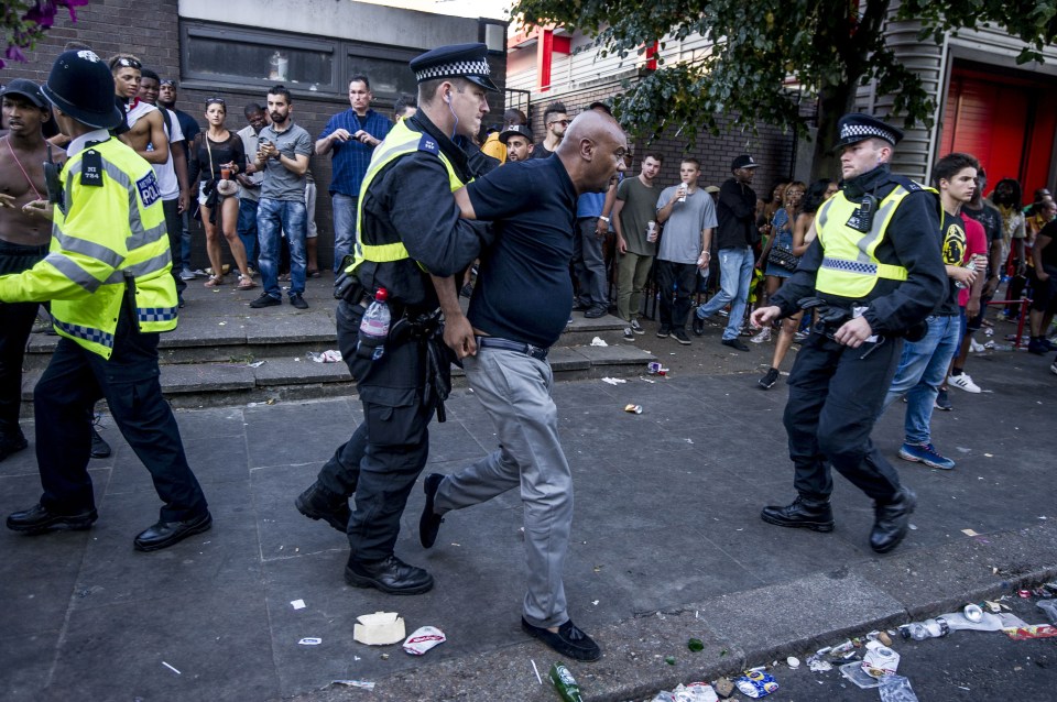  One man was eventually led away by an officer following the flare up