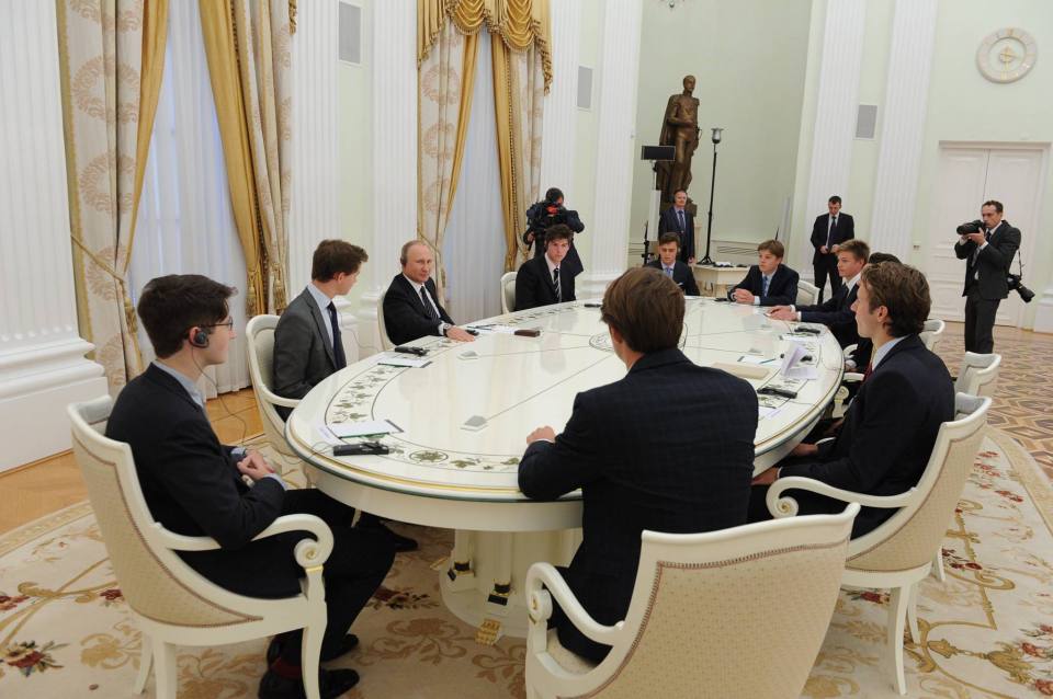  Incredibly the schoolboys were received in the same room as Putin recently met John Kerry, Angela Merkel and Bashar al-Assad