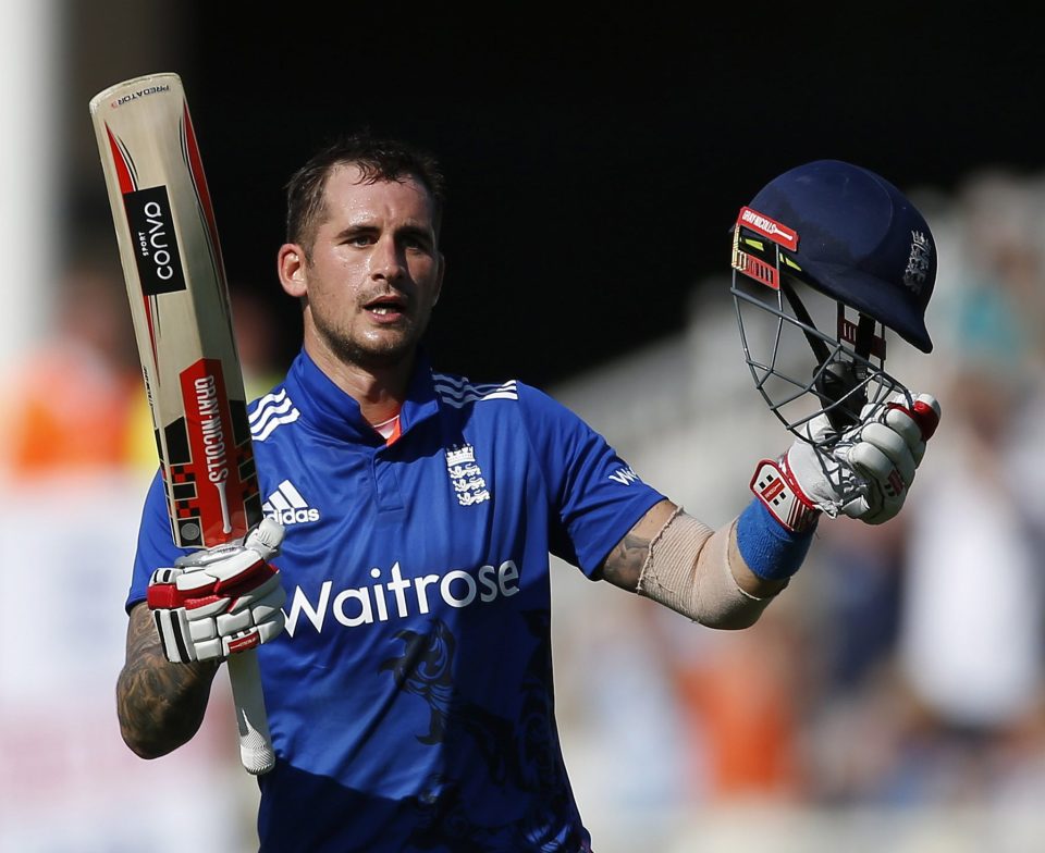  Alex Hales celebrates on the way to his historic 171 at Trent Bridge