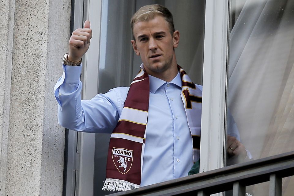  Joe Hart gives the excited fans a thumbs up after joining Torino