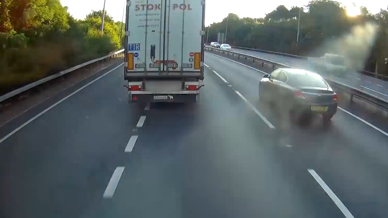  Fellow HGV driver Luke Tester, who captured the chaos on his dashcam, said the man behind the wheel appeared to be 'nodding off' when he eventually overtook him