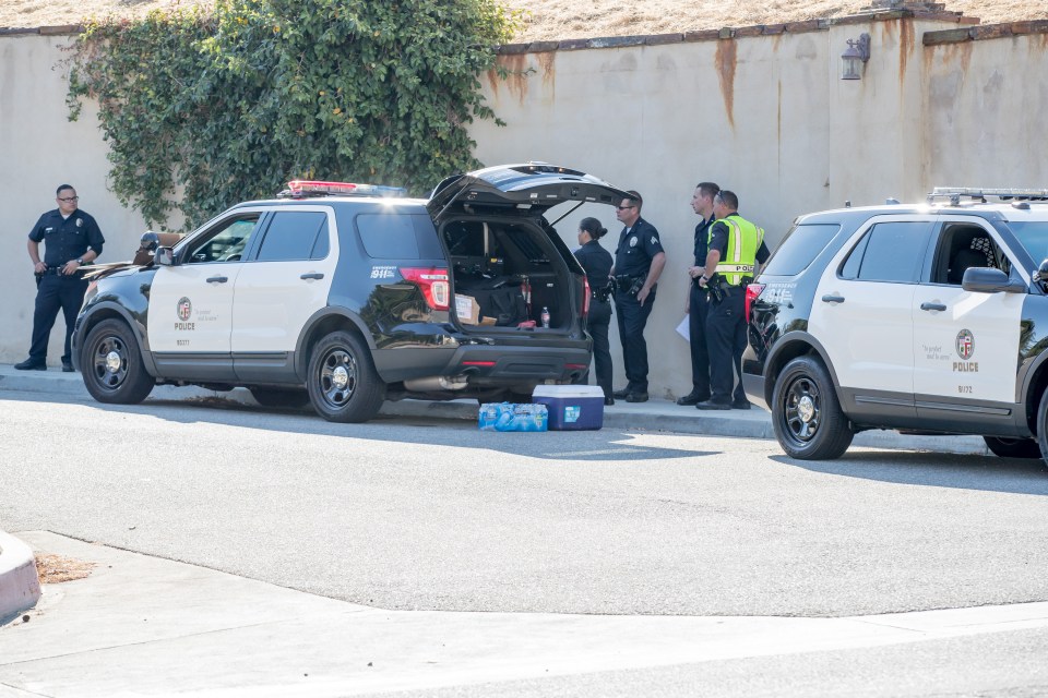 Police gather at Chris Brown's house in Los Angeles, CA