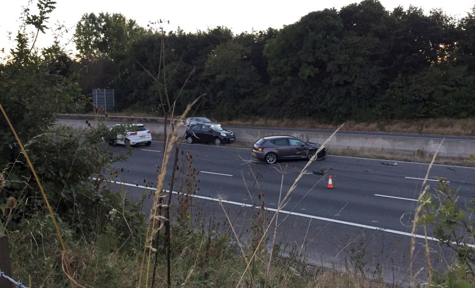  The aftermath of the M5 smash which involved eight vehicles