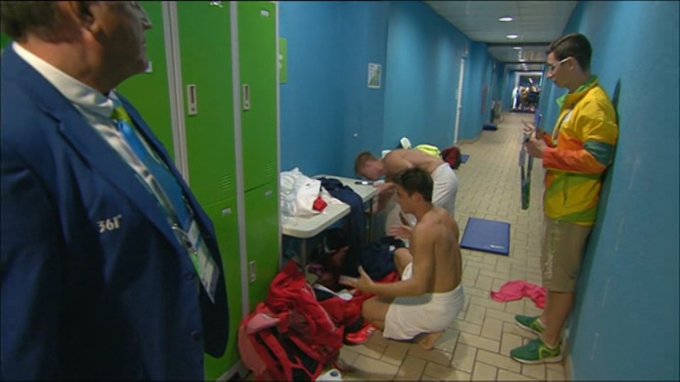  Chris Mears loses his cool as he searches for a pair of trousers by the lockers