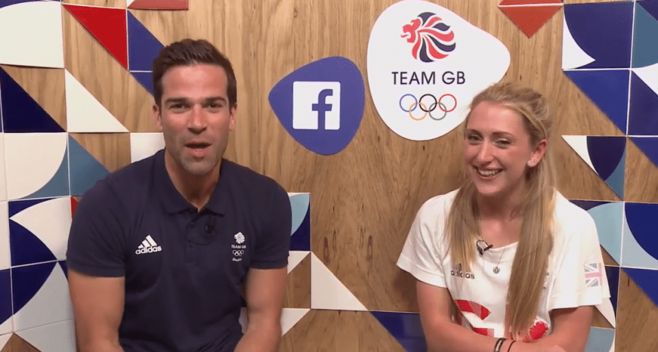  Laura Trott giggles away with presenter Gethin Jones during Team GB's Facebook Live broadcast