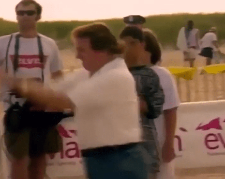  The footage shows Trump ferociously competing in a game of beach volleyball