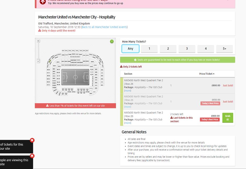  Some tickets are even being sold for as high as £800 each