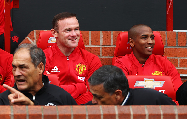  Wayne Rooney watches on from the bench after being dropped by Jose Mourinho