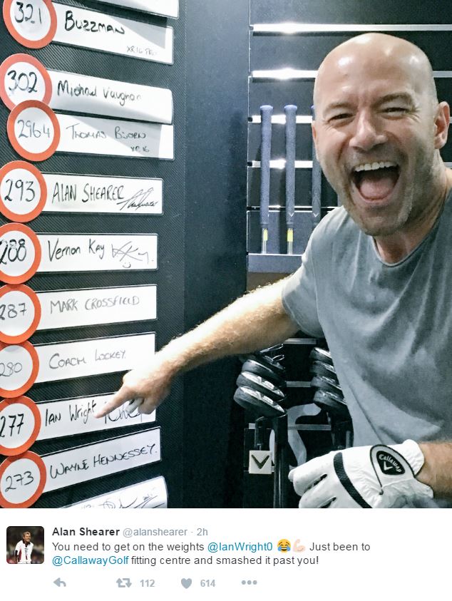 Alan Shearer posts his score on Twitter whilst poking fun at Ian Wright 