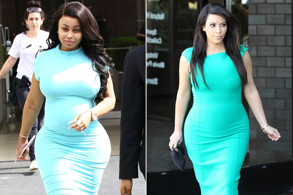  Blac looks like she raided Kim's wardrobe in this clingy knee-length turquoise number