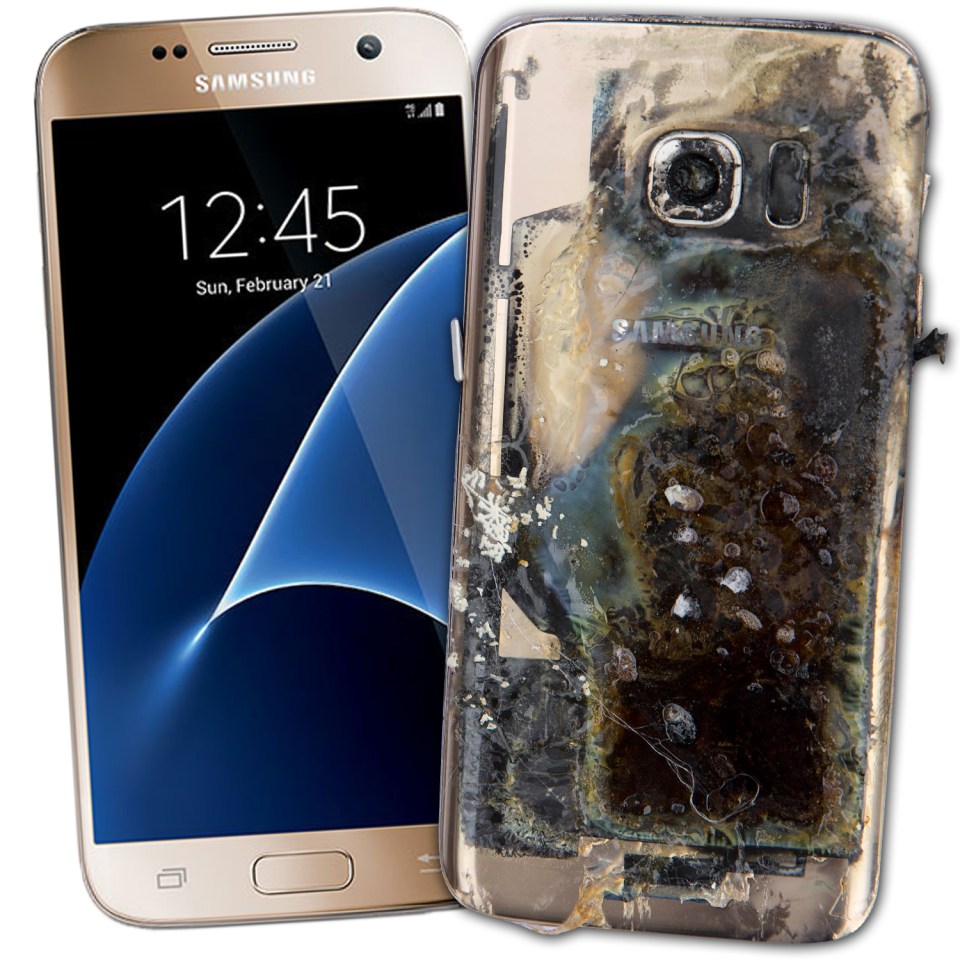  Before and after . . . a Samsung Galaxy S7 that's now just a charred shell