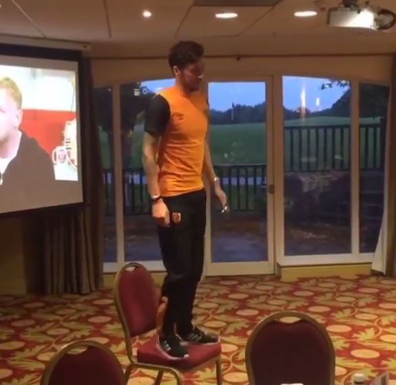  Mason awkwardly stands on a chair and sings the Only Fools and Horses theme tune