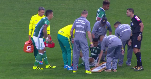  Gabriel Jesus is given treatment by Palmerias' concerned medical team