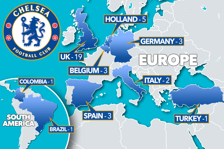  This map shows the location of all Chelsea's loan players