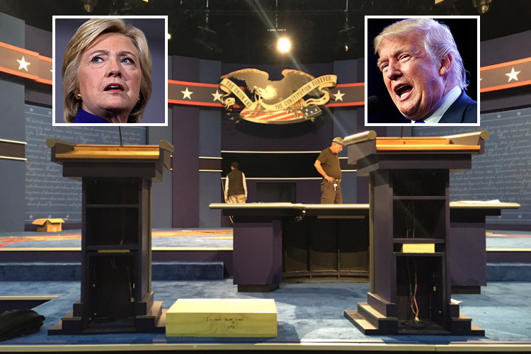  Snaps show that Clinton's and Trump's podiums are different sizes ahead of tonight's crucial debate