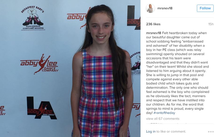  Julie Neville posted a pic of her daughter Isabella on Instagram where she revealed how she had been taunted at school