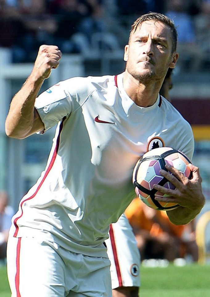  Francesco Totti celebrates 250th Serie A goal during defeat to Torino ,22 years later