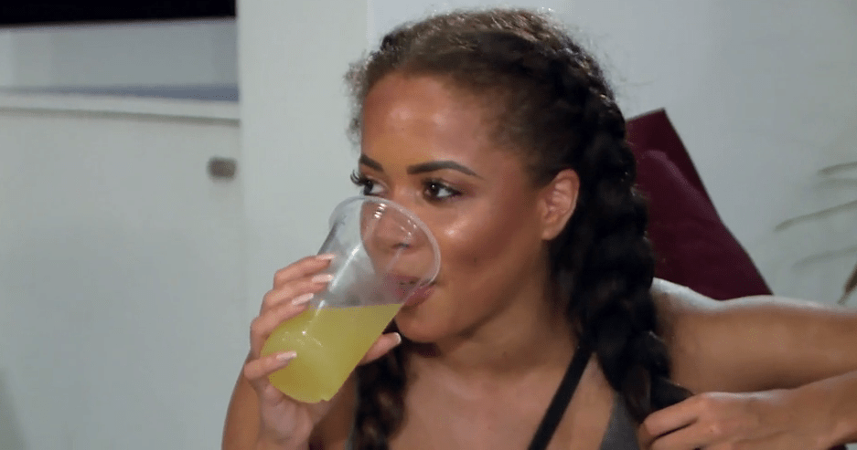  Olivia takes a sip from her drink o reveal she's been with Gaz