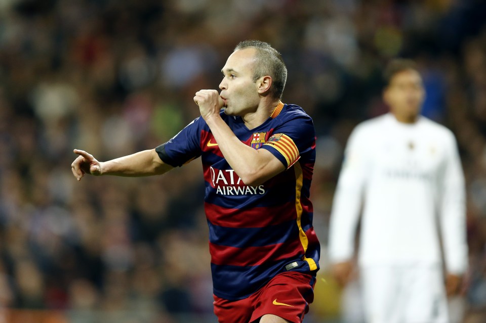  Andres Iniesta celebrates scoring against Real Madrid in a Clasico last year