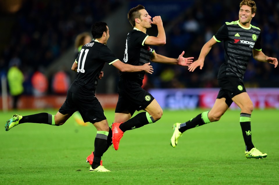 Cesar Azpilicuta celebrates his strike for Chelsea