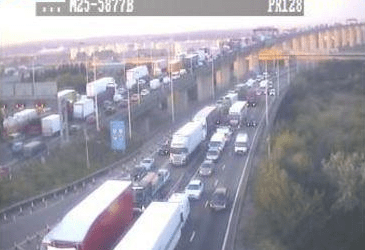  There are lengthy tailbacks on the M25 coming from the Dartford Crossing after the crash and tunnel closures