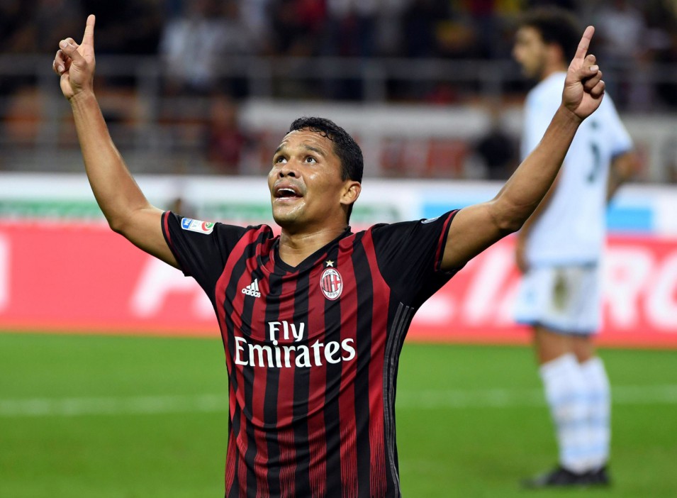  Carlos Bacca celebrates scoring as AC Milan beat Lazio 2-0 at San Siro