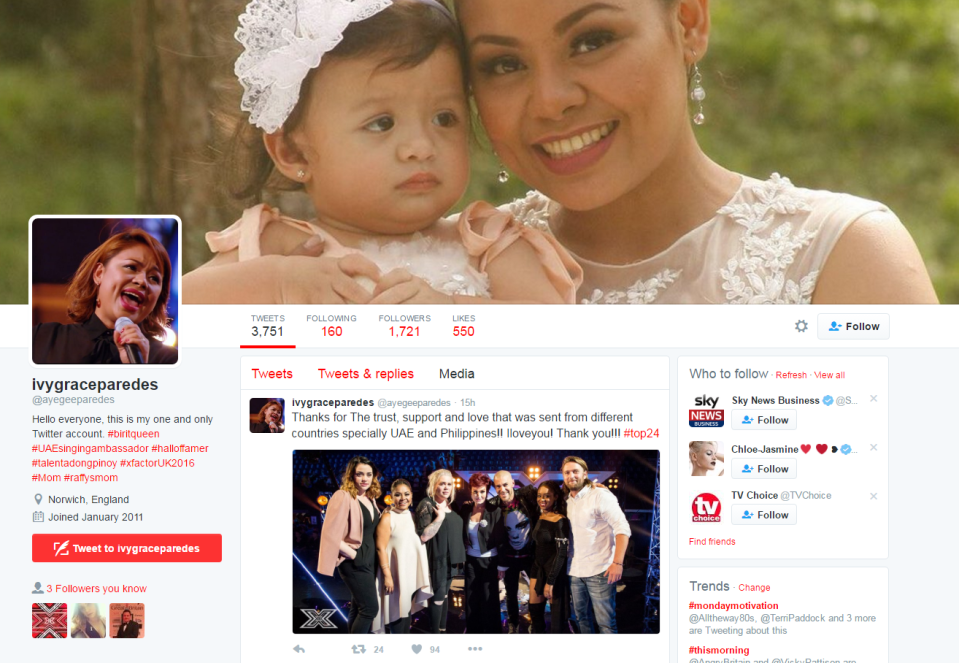 Ivy's inspiration to make it as a singer is her two-year-old daughter who she proudly showed off on her Twitter page