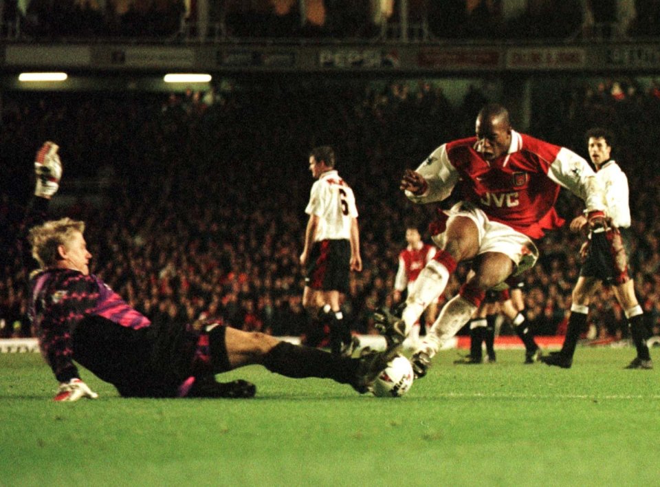  Peter Schmeichel was unhappy about a clash with Ian Wright during Man Utd's 2-1 win at Highbury