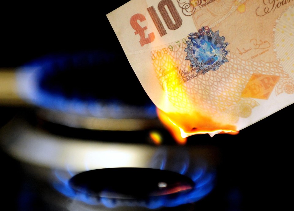 Gas ring flame burning a £10 note