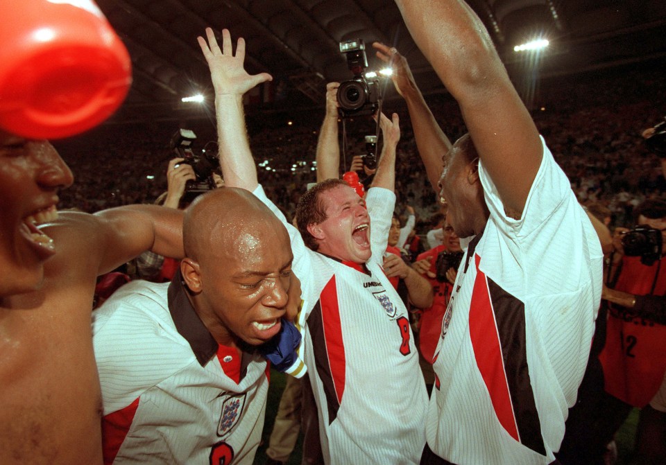 Ian Wright celebrates helping England qualify for the 1998 World Cup - but he felt bullied by Steve McMahon when he first reported for international duty