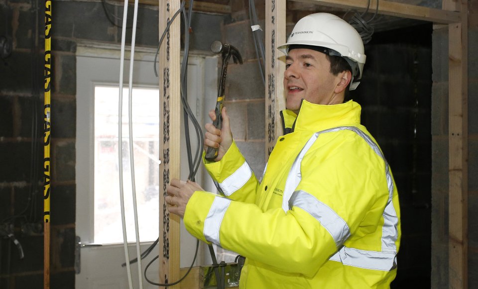 Britain's Chancellor of the Exchequer George Osborne visits a housing development in Cheshire