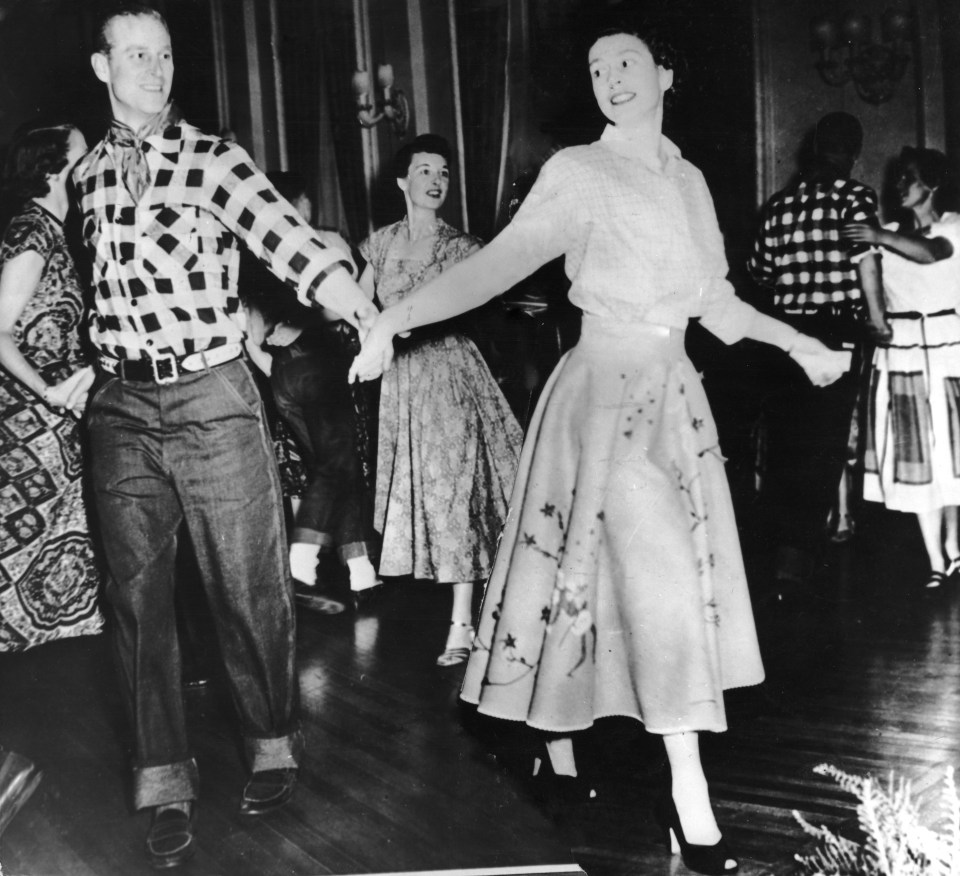  The Duke of Edinburgh dances with his wife, Princess Elizabeth, at a square dance held in their honour in Ottawa, by Governor General Viscount Alexander, 17th October 1951