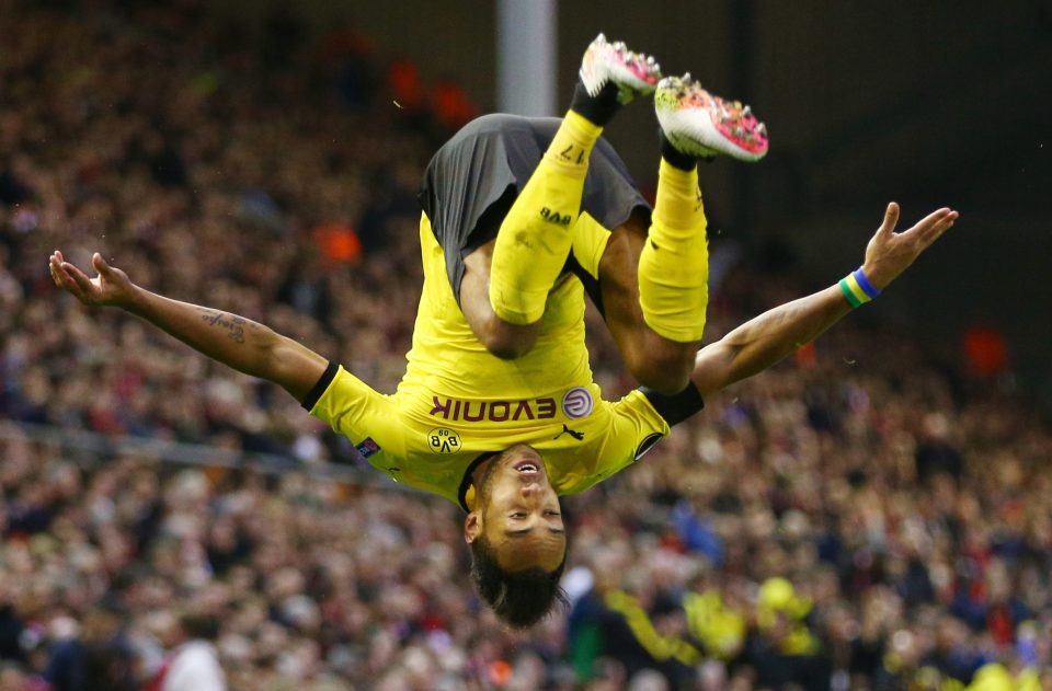  Jumping for joy...Pierre-Emerick Aubameyang is still at Borussia Dortmund