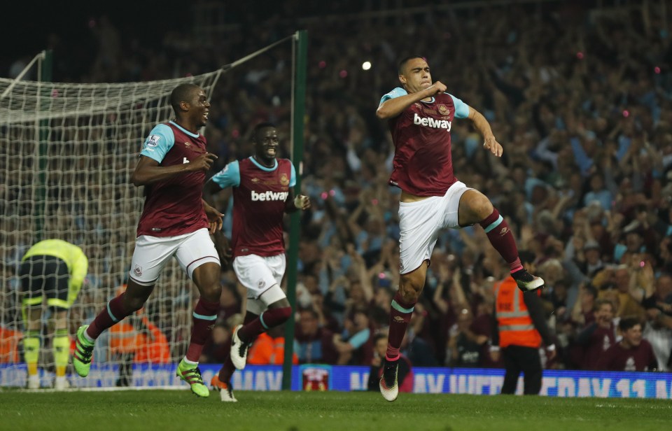  Winston Reid celebrates scoring the winner during West Ham's last game at Upton Park