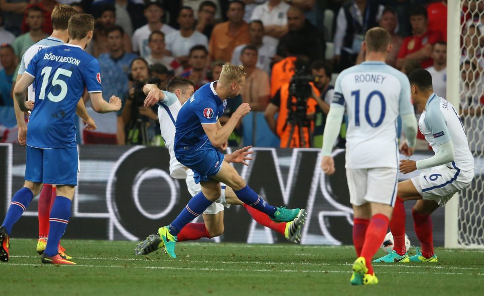  Kolbeinn Sigthorsson celebrates after scoring the winner over England at the Euros