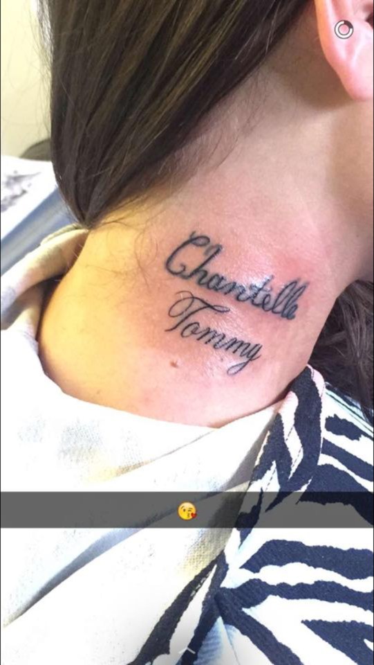  Just a few weeks ago she got her ex's name tattooed on her neck