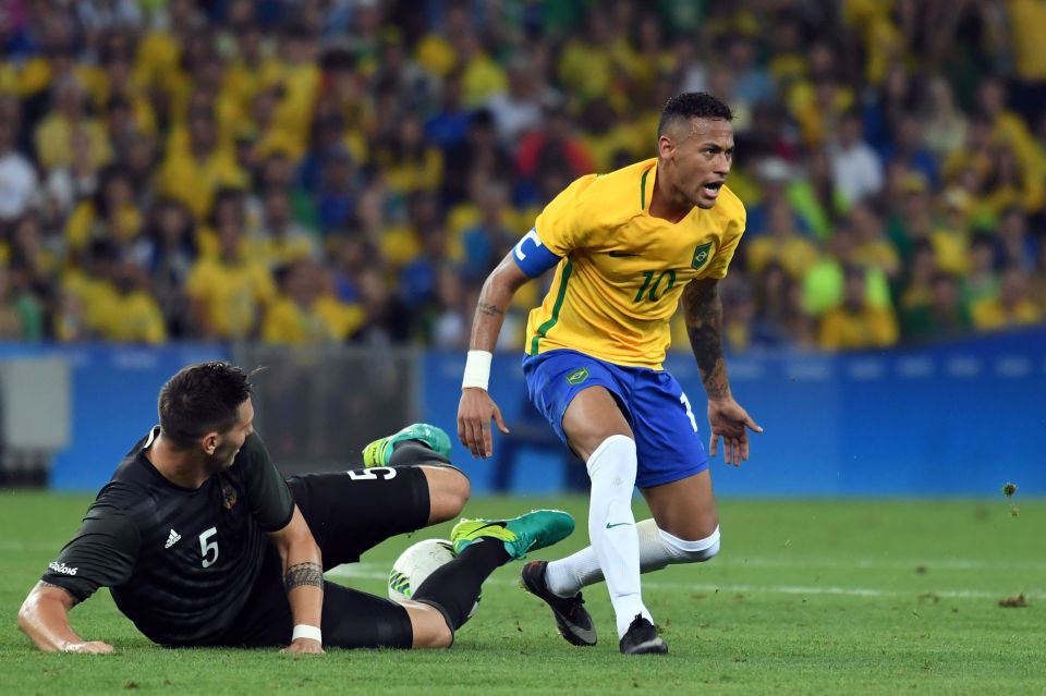  Sule puts in tackle on Neymar in the Olympic final in Rio