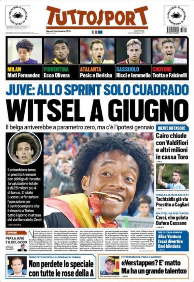  Italian media are reporting Juventus might have to wait until June 2017 to snare Axel Witsel